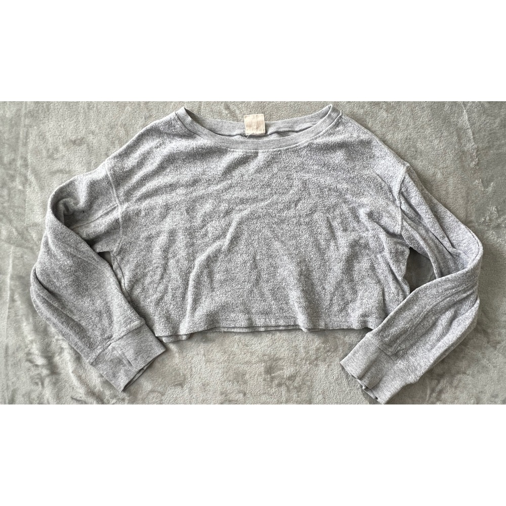 Urban Rebel Sweatshirt Women XL Gray Cropped Terry Cloth Long Sleeve Pullover